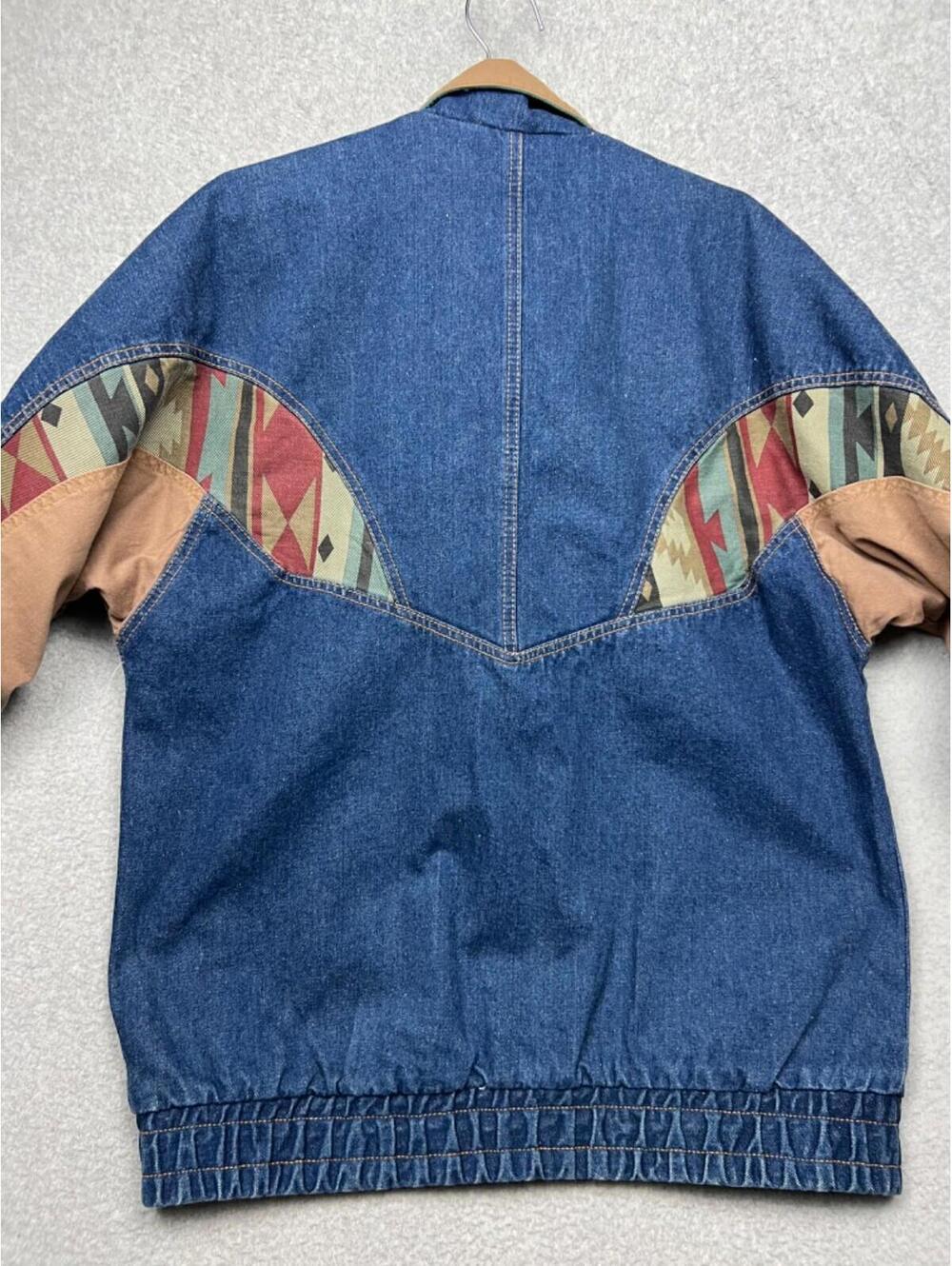 Vintage 80s 90s MidWest Aztec Womens L Denim Oversized Jacket Coat Western Boho - Picture 12 of 13